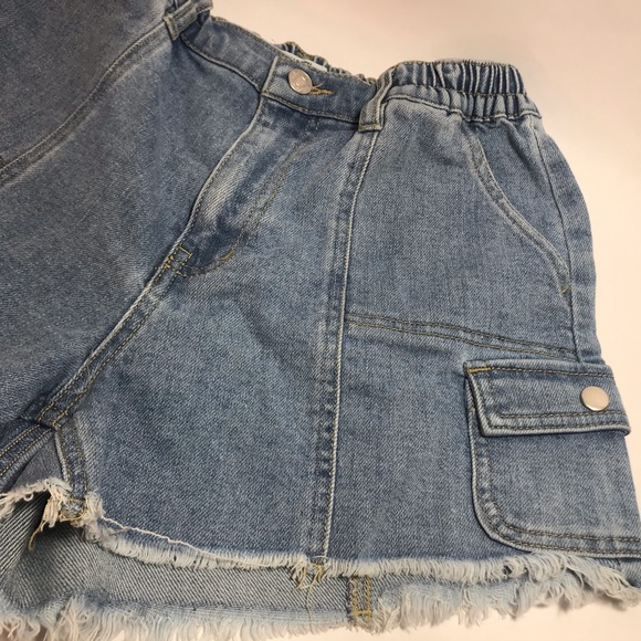 Madden NYC Denim Blue Cut-Off Elastic Waist Cargo Short Shorts Size S - Picture 6 of 14